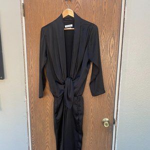 Overlover Black Satin tie front jumpsuit size small